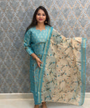 Sea Blue and Beige Color Premium Tissue Silk Designer Ethnic 3 Piece Salwar Set with Lining /  ESS405