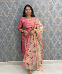 Pink and Beige Color Premium Tissue Silk Designer Ethnic 3 Piece Salwar Set with Lining /  ESS405