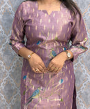 Purple and Beige Color Premium Tissue Silk Designer Ethnic 3 Piece Salwar Set with Lining /  ESS405