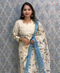 Beige Color Premium Tissue Silk Designer Ethnic 3 Piece Salwar Set with Lining /  ESS405