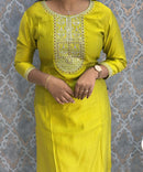 Lemon Yellow Color Premium Vatican Silk Co-ord Set with Pocket / LSS171
