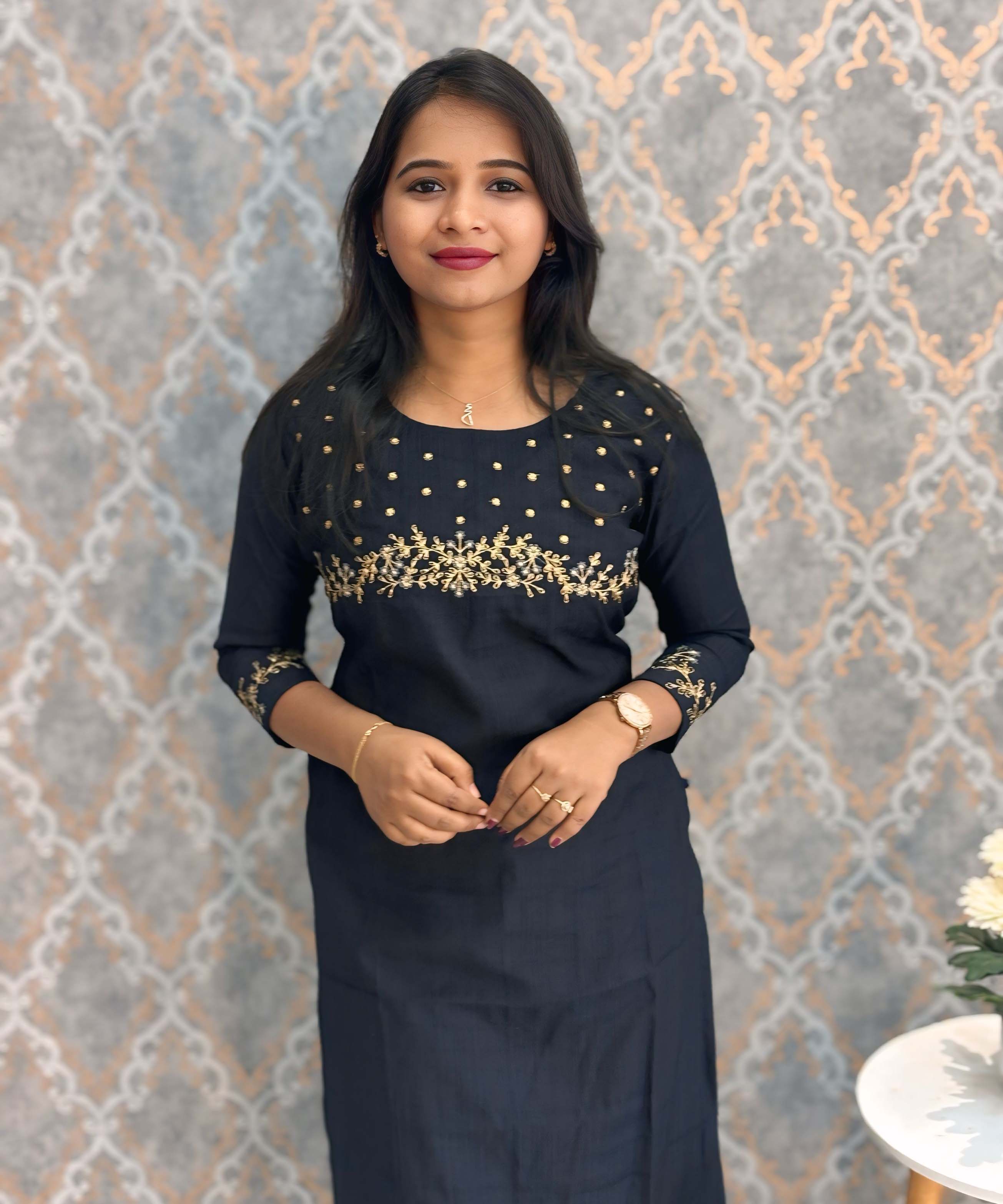 Black Color Premium Vatican Silk Co-ord Set with Pocket / LSS171