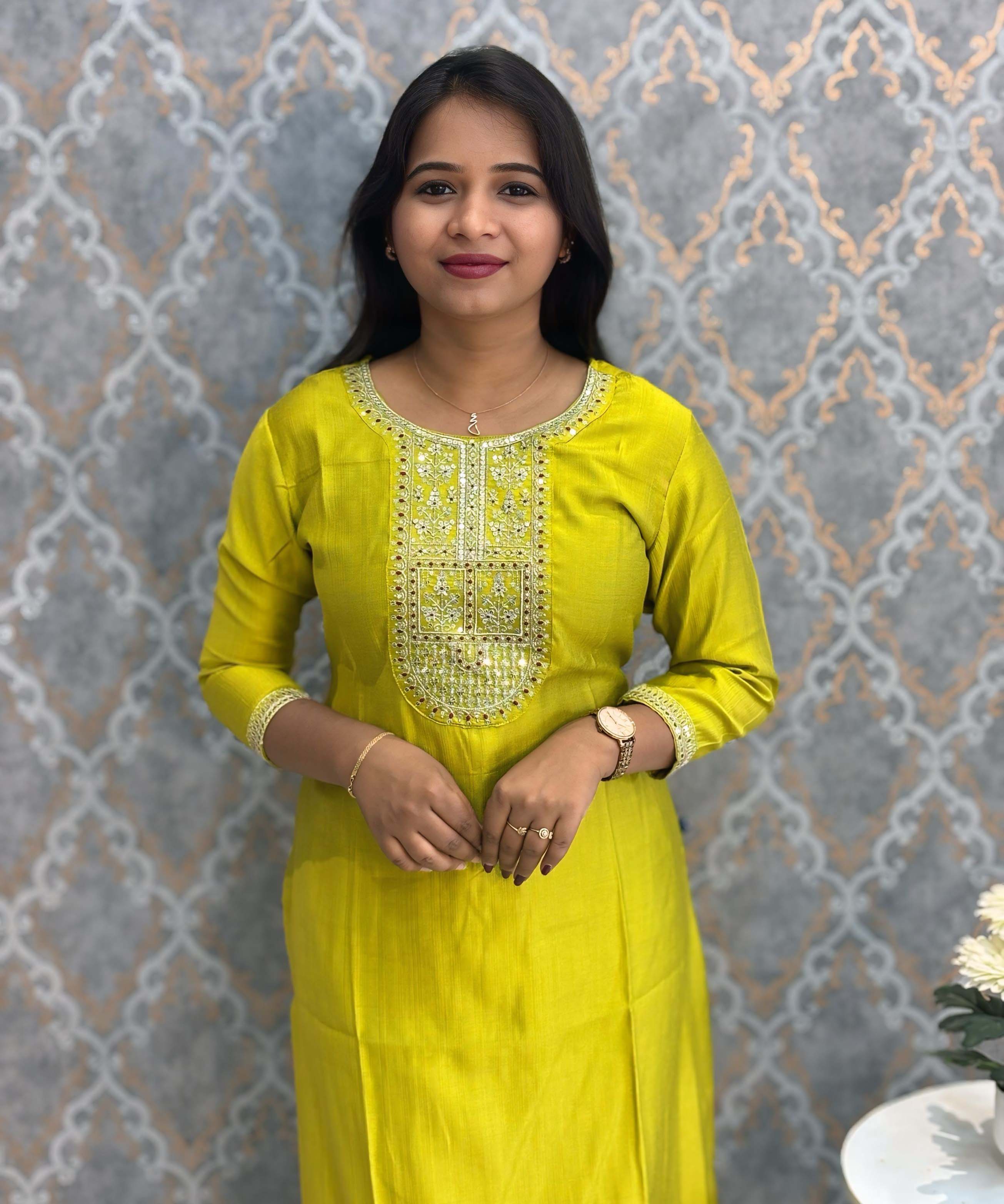 Lemon Yellow Color Premium Vatican Silk Co-ord Set with Pocket / LSS171