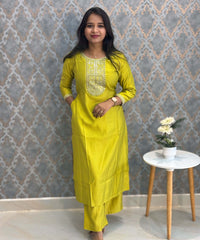 Lemon Yellow Color Premium Vatican Silk Co-ord Set with Pocket / LSS171