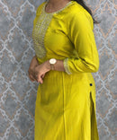 Lemon Yellow Color Premium Vatican Silk Co-ord Set with Pocket / LSS171
