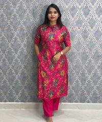 Pink Color with Foil Print Premium Vatican Silk Co-ord Set with Pocket / LSS217