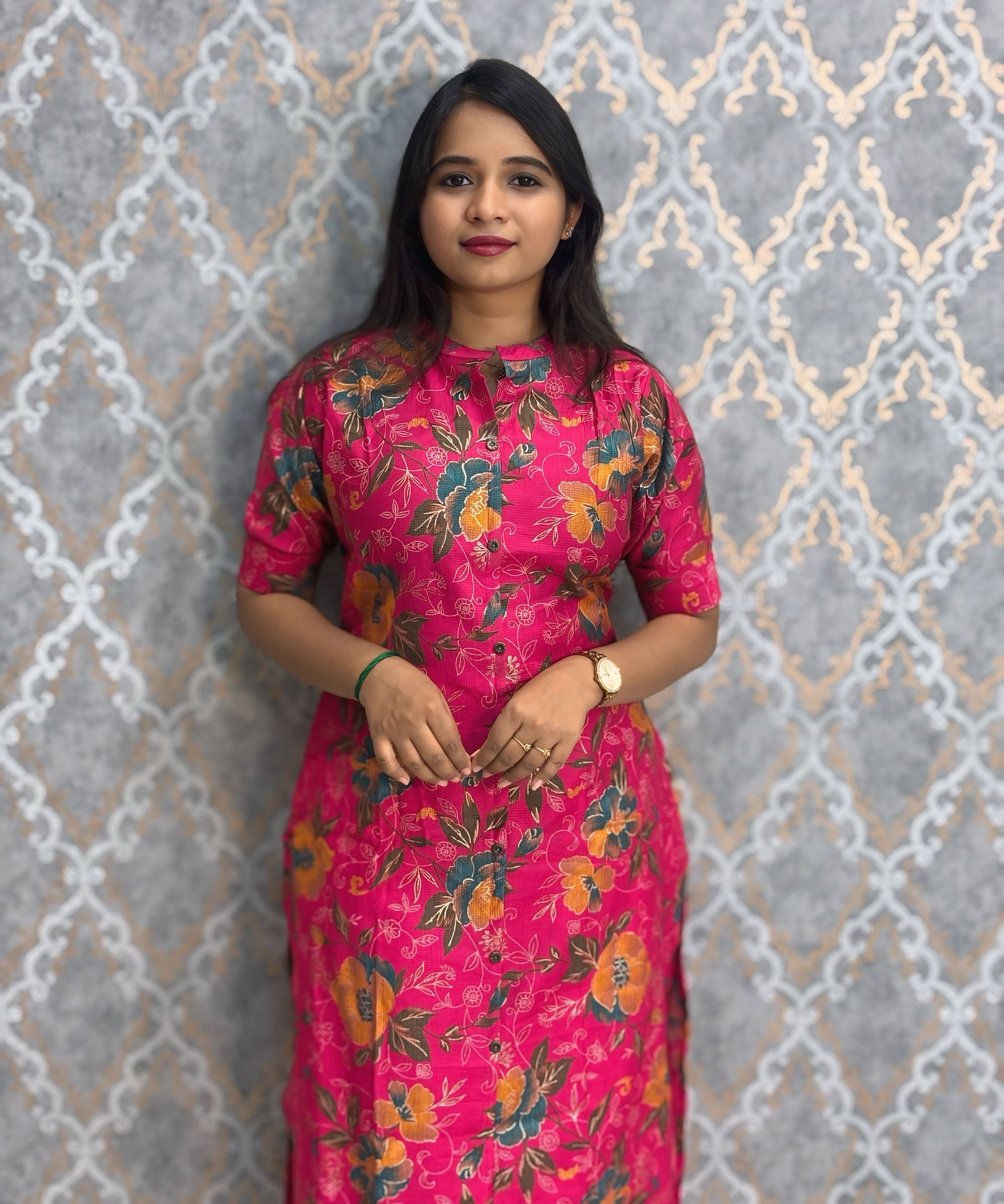 Pink Color with Foil Print Premium Vatican Silk Co-ord Set with Pocket / LSS217