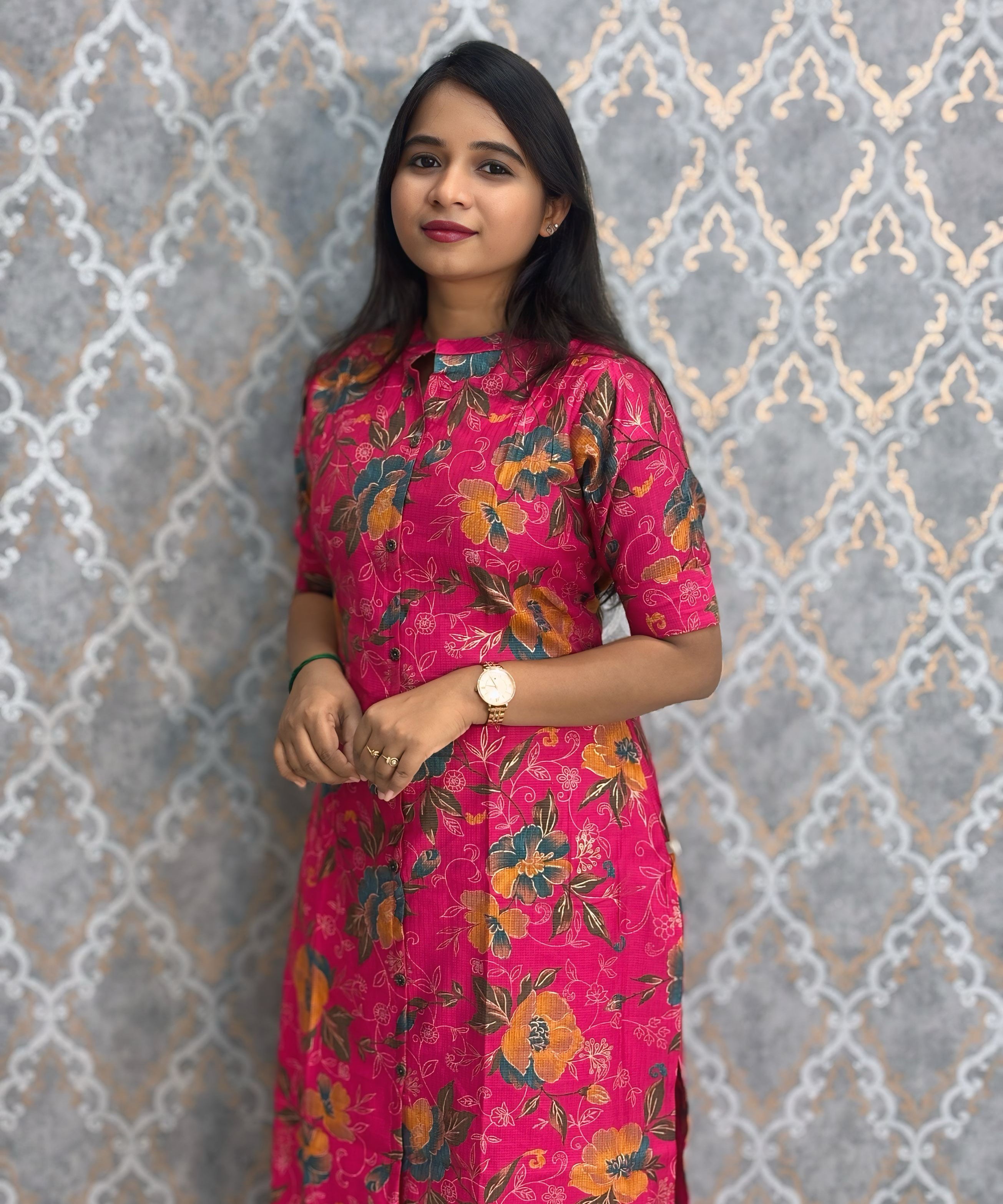 Pink Color with Foil Print Premium Vatican Silk Co-ord Set with Pocket / LSS217