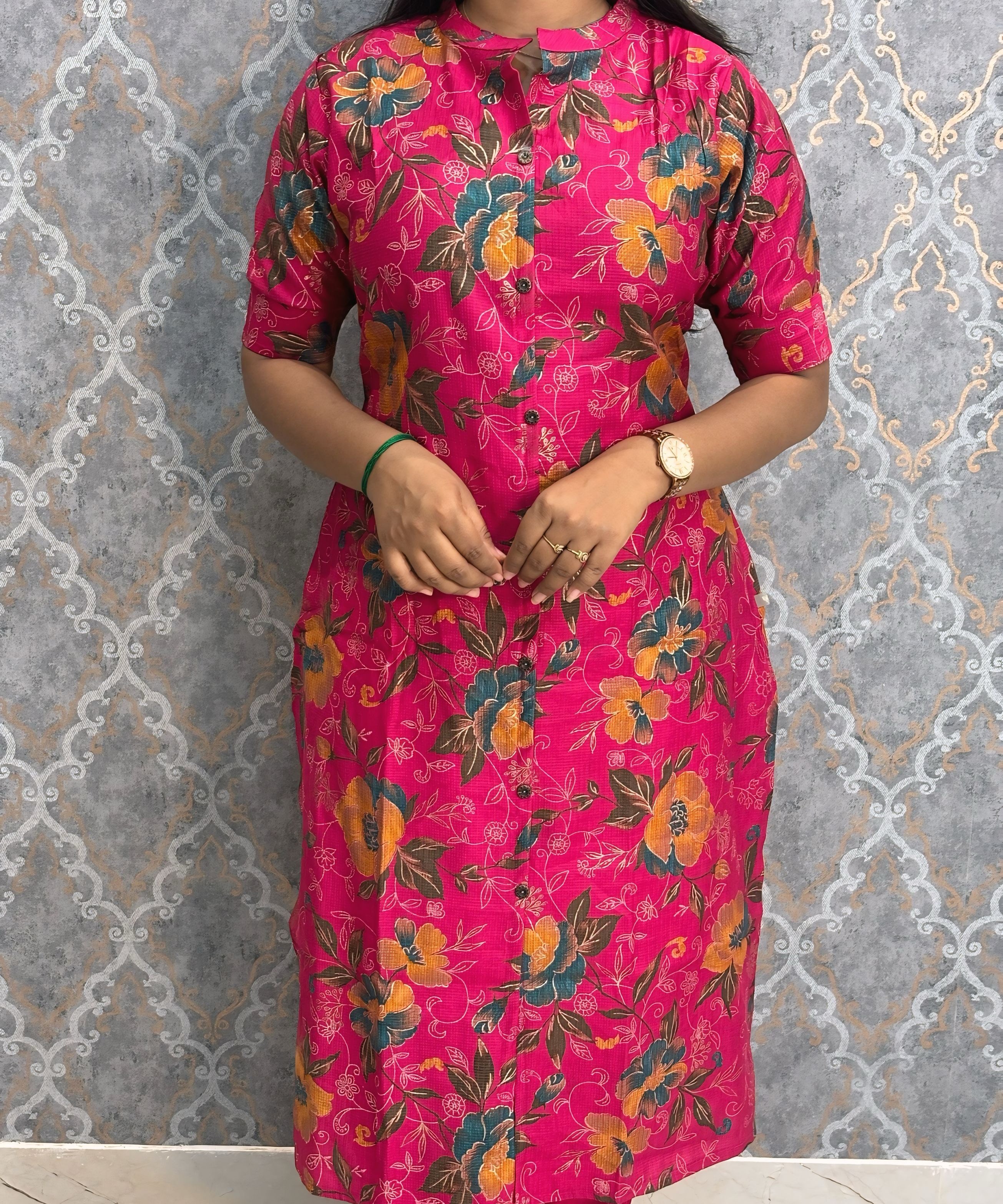 Pink Color with Foil Print Premium Vatican Silk Co-ord Set with Pocket / LSS217