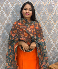 Orange Color Premium Vatican Silk Kurti and Kalamkari Kota Inspired Dupatta / LSS199