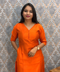 Orange Color Premium Vatican Silk Kurti and Kalamkari Kota Inspired Dupatta / LSS199