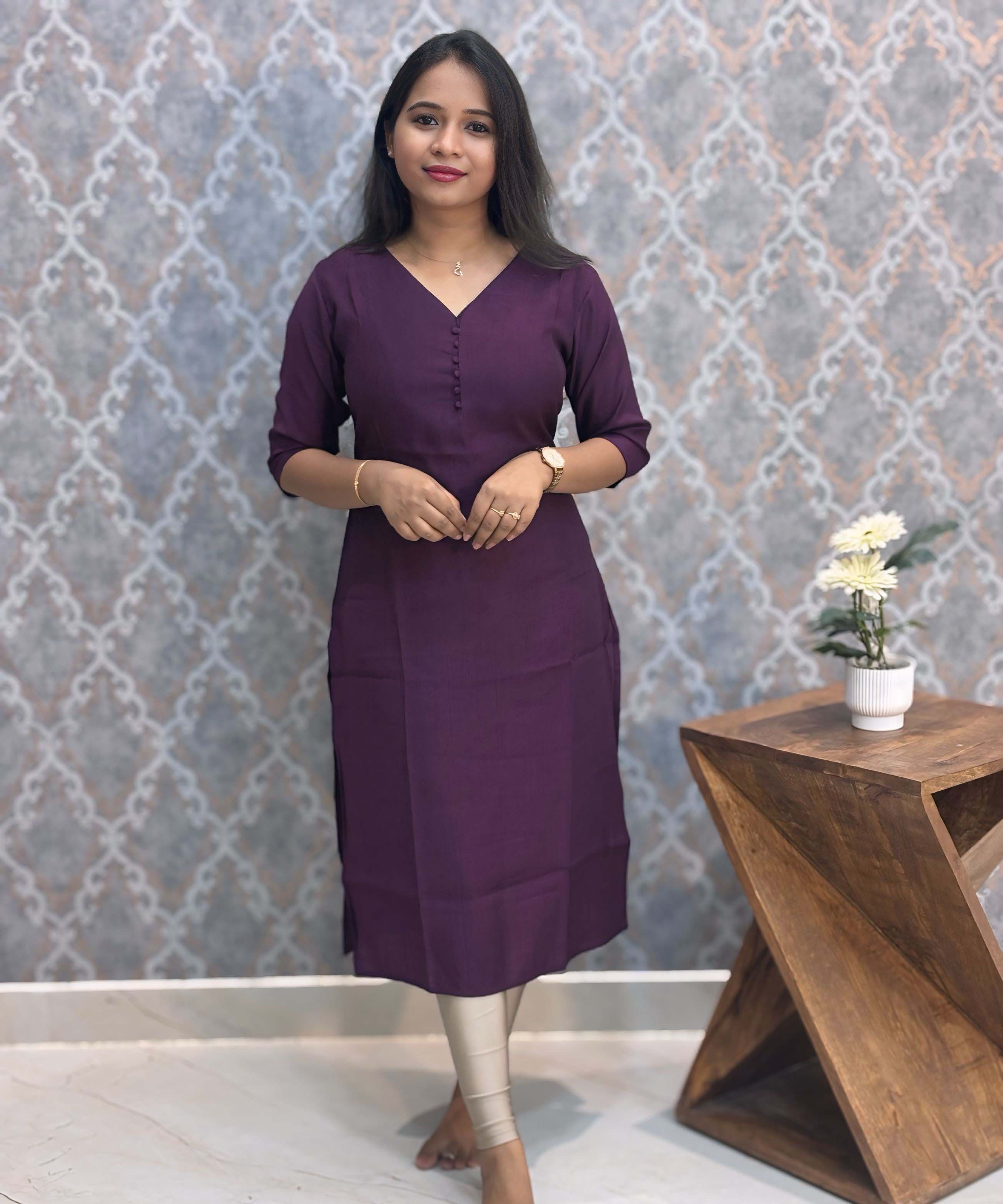 Purple Color Premium Vatican Silk Kurti and Kalamkari Kota Inspired Dupatta / LSS199