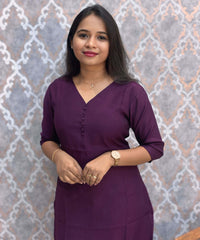 Purple Color Premium Vatican Silk Kurti and Kalamkari Kota Inspired Dupatta / LSS199