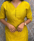 Lemon Green Color Premium Vatican Silk Kurti and Kalamkari Kota Inspired Dupatta / LSS199