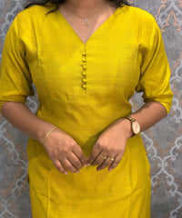 Lemon Green Color Premium Vatican Silk Kurti and Kalamkari Kota Inspired Dupatta / LSS199