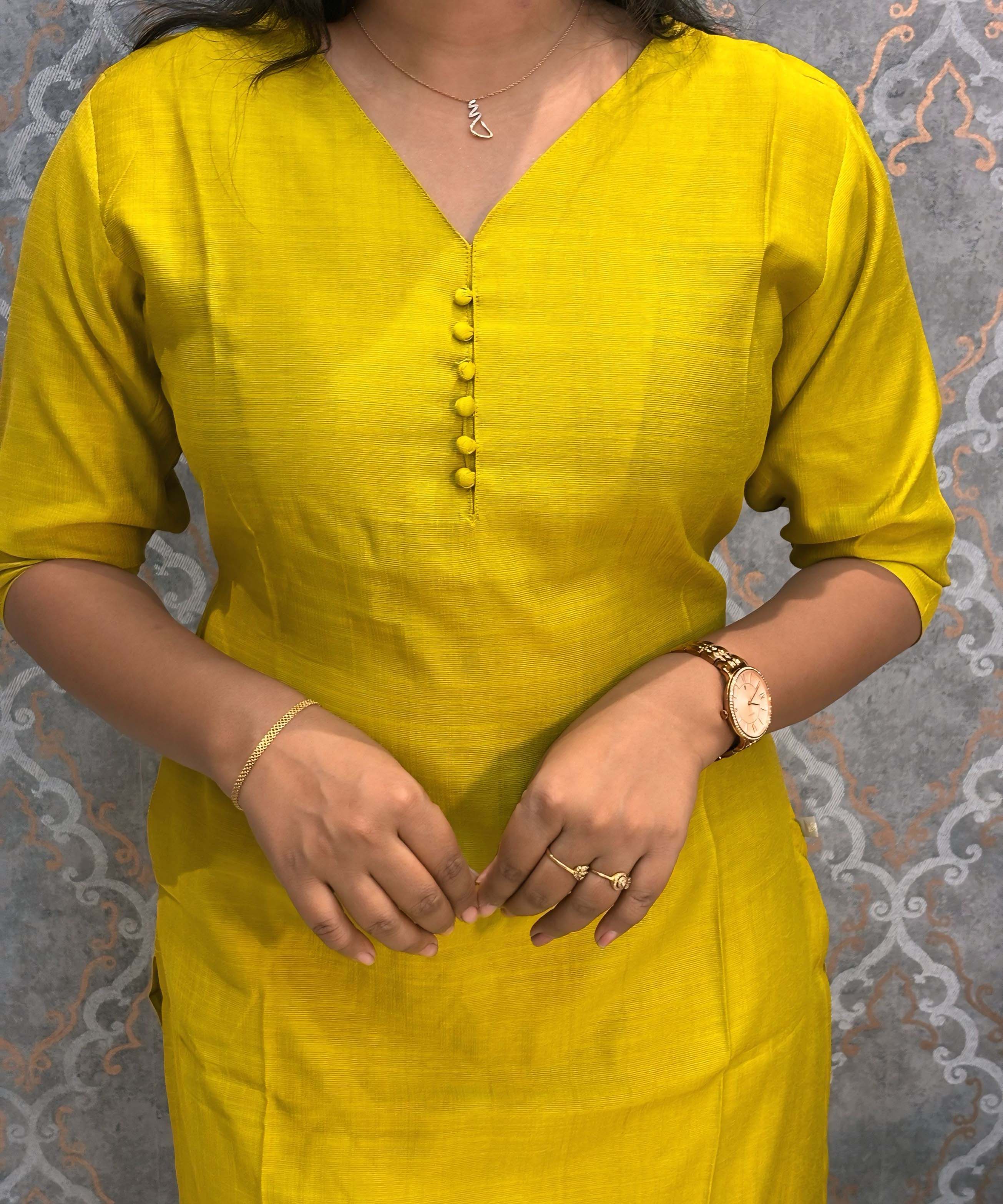 Lemon Green Color Premium Vatican Silk Kurti and Kalamkari Kota Inspired Dupatta / LSS199