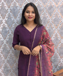 Purple Color Premium Vatican Silk Kurti and Kalamkari Kota Inspired Dupatta / LSS199
