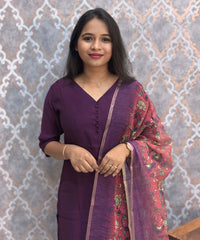 Purple Color Premium Vatican Silk Kurti and Kalamkari Kota Inspired Dupatta / LSS199