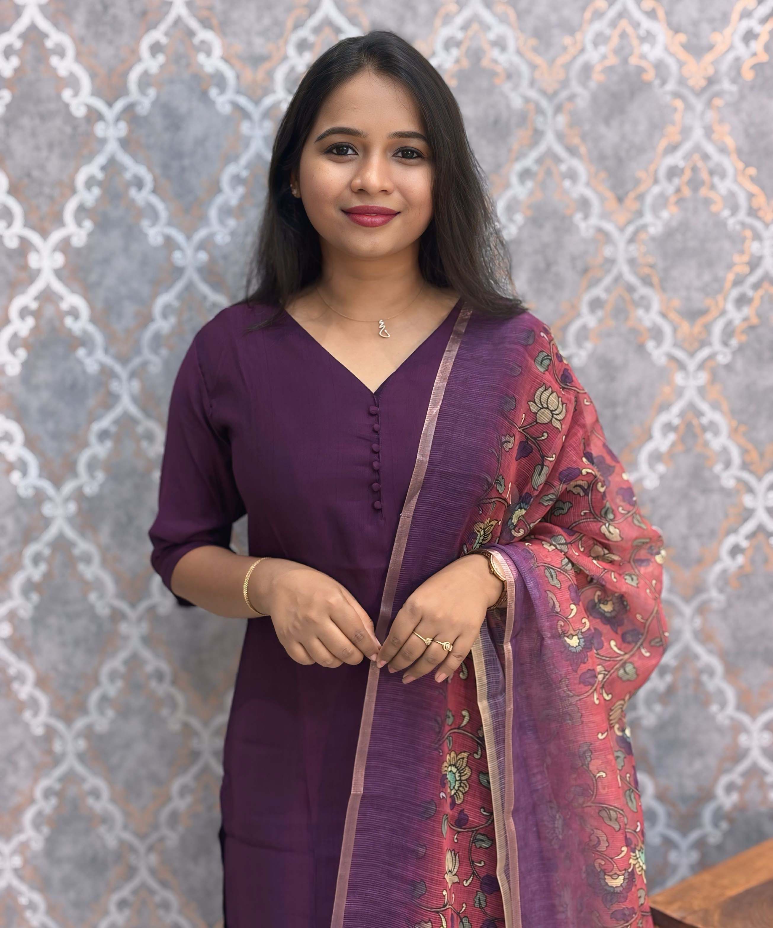 Purple Color Premium Vatican Silk Kurti and Kalamkari Kota Inspired Dupatta / LSS199