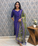 Deep Royal Purple Color Premium Vatican Silk Kurti and Kalamkari Kota Inspired Dupatta / LSS199