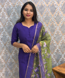 Deep Royal Purple Color Premium Vatican Silk Kurti and Kalamkari Kota Inspired Dupatta / LSS199
