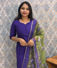 Deep Royal Purple Color Premium Vatican Silk Kurti and Kalamkari Kota Inspired Dupatta / LSS199