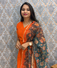 Orange Color Premium Vatican Silk Kurti and Kalamkari Kota Inspired Dupatta / LSS199