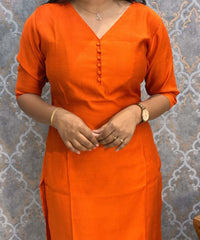 Orange Color Premium Vatican Silk Kurti and Kalamkari Kota Inspired Dupatta / LSS199