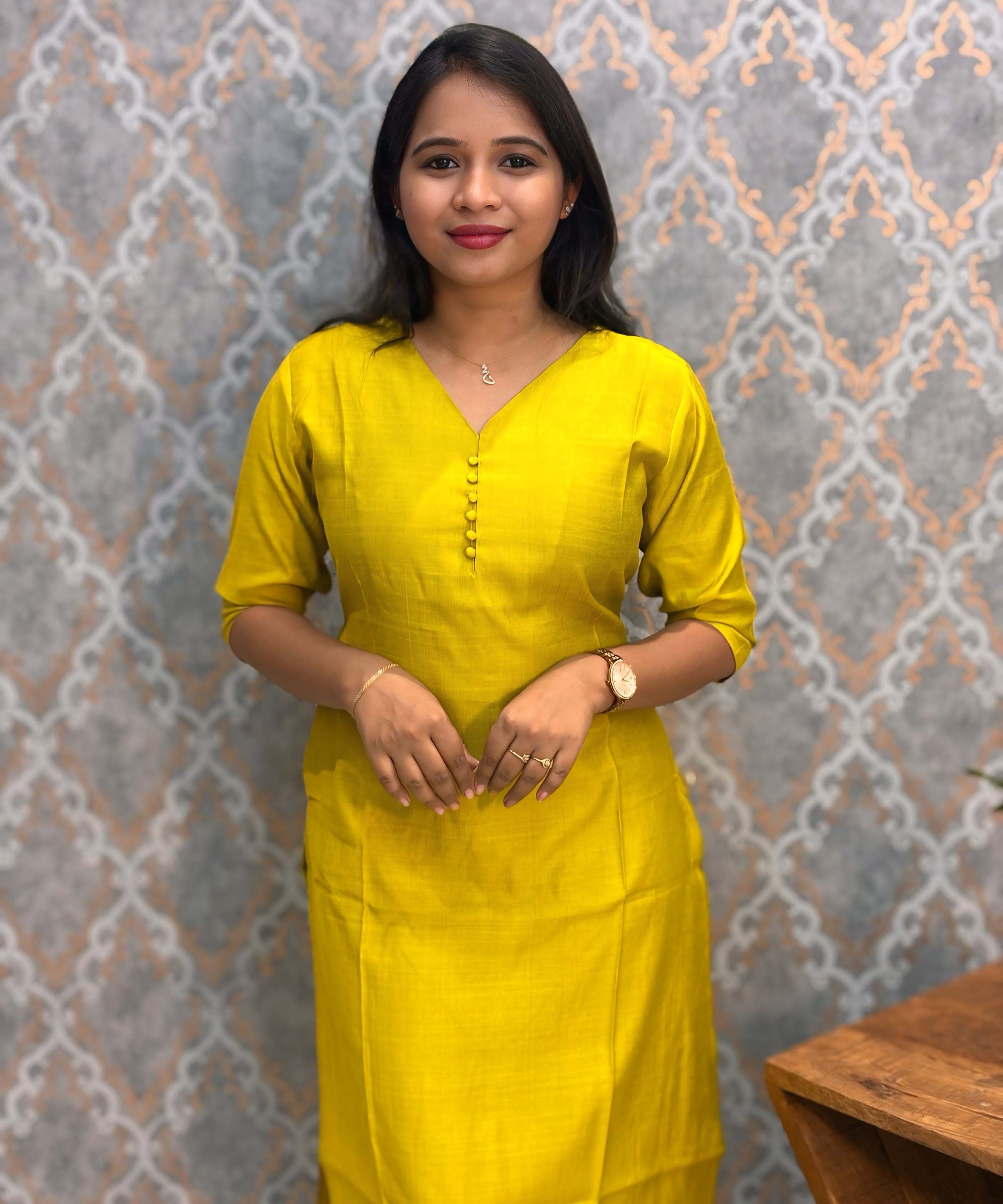 Lemon Green Color Premium Vatican Silk Kurti and Kalamkari Kota Inspired Dupatta / LSS199