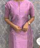 Violet Color Round Neck Premium Dupion Raw Silk Kurti with Thilagam Shape Zari Butta & Lining / LSS186