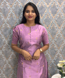 Violet Color Round Neck Premium Dupion Raw Silk Kurti with Thilagam Shape Zari Butta & Lining / LSS186
