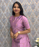 Violet Color Round Neck Premium Dupion Raw Silk Kurti with Thilagam Shape Zari Butta & Lining / LSS186