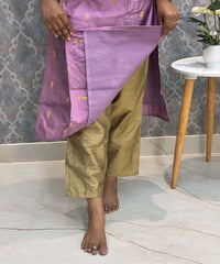 Violet Color Round Neck Premium Dupion Raw Silk Kurti with Thilagam Shape Zari Butta & Lining / LSS186