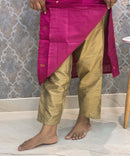 Dark Pink Color Round Neck Premium Dupion Raw Silk Kurti with Big Square Zari Butta & Lining / LSS186