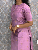 Violet Color Round Neck Premium Dupion Raw Silk Kurti with Thilagam Shape Zari Butta & Lining / LSS186