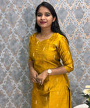 Mustard Yellow Color Sweetheart Neck Premium Dupion Raw Silk Kurti with  Beige Zari Butta & Lining / LSS189
