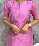Lavender Pink Color Round Neck Premium Dupion Raw Silk Kurti with Small Zari Butta & Lining / LSS186