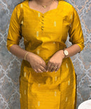 Mustard Yellow Color Sweetheart Neck Premium Dupion Raw Silk Kurti with  Beige Zari Butta & Lining / LSS189
