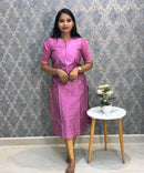 Lavender Pink Color Round Neck Premium Dupion Raw Silk Kurti with Small Zari Butta & Lining / LSS186