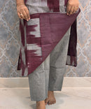 Maroon with Gray Color Premium Handloom Ikkat Cotton 3 Piece Salwar Set with Pocket / LSS231