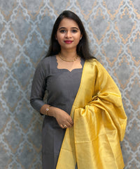 Gray Color Premium Handloom Raw Silk 3 Piece Salwar Set with Lining and Pocket / HL050