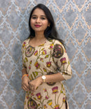Beige, Pink and Yellow Color Premium Kalamkari Cotton Kurti / LSS223