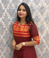 Maroon and Red Color Premium Kanchi Cotton 2 Piece Kurti and Dupatta / LSS198