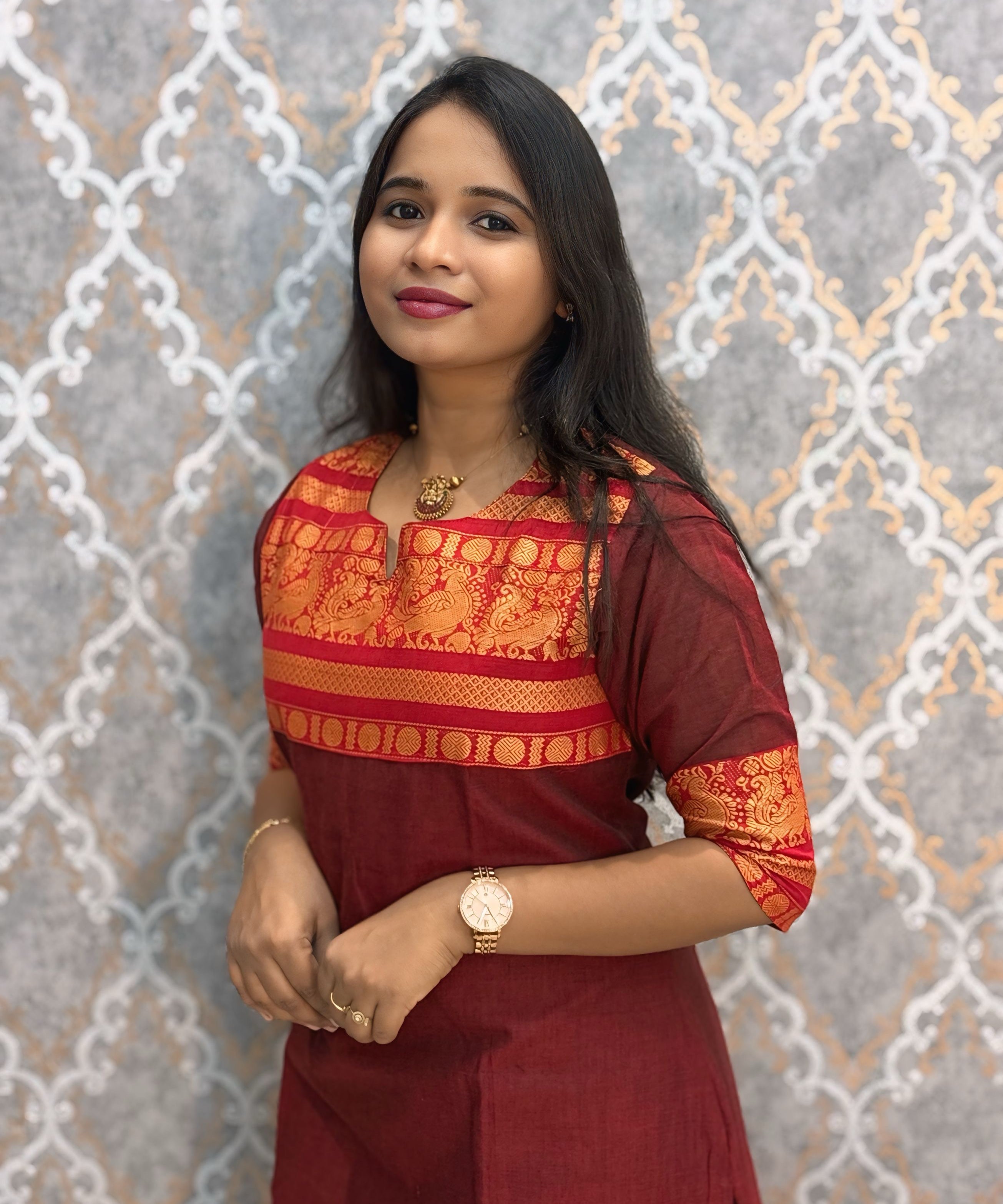 Maroon and Red Color Premium Kanchi Cotton 2 Piece Kurti and Dupatta / LSS198