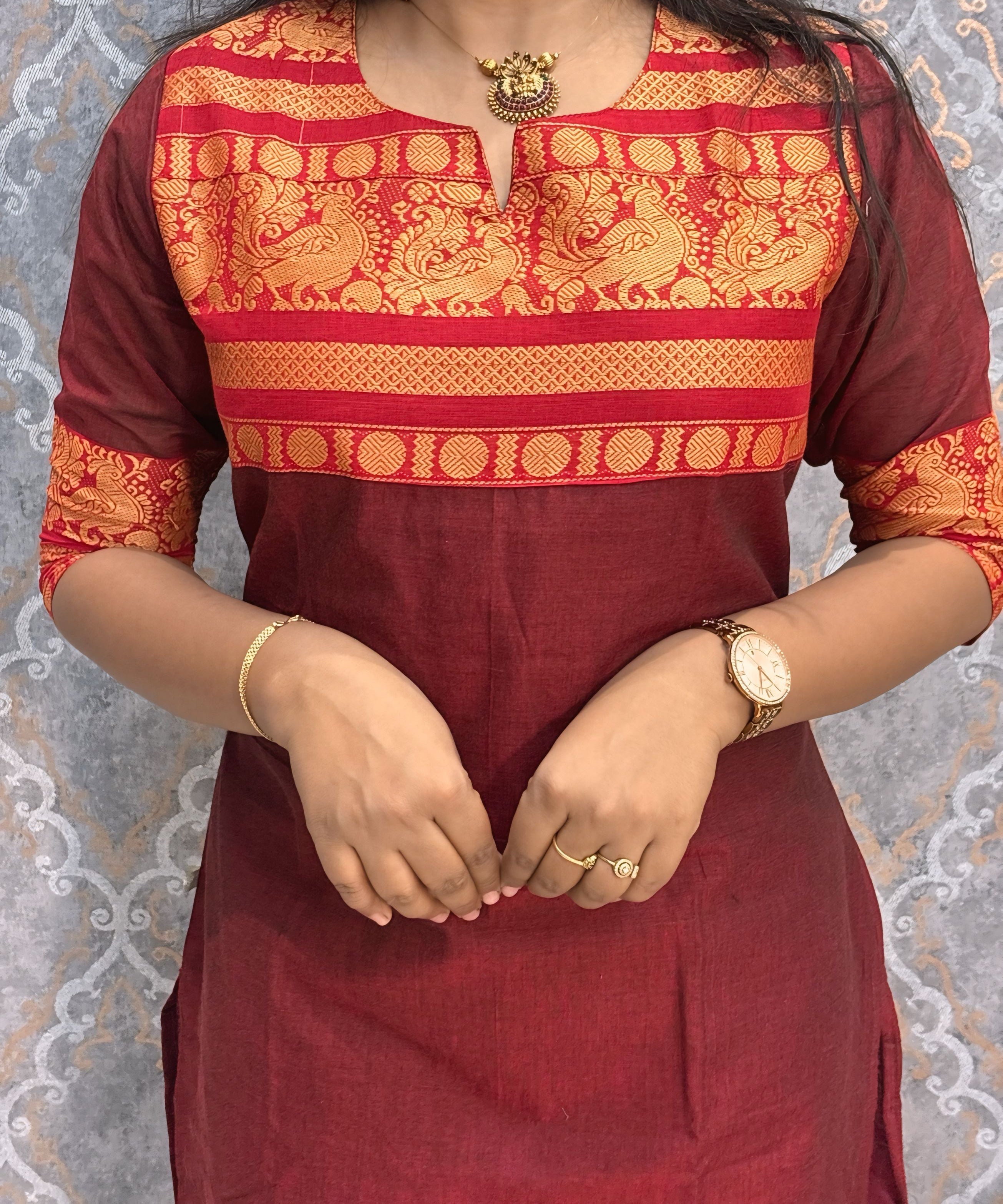 Maroon and Red Color Premium Kanchi Cotton 2 Piece Kurti and Dupatta / LSS198