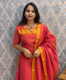Orange and Pink Color Premium Kanchi Cotton 2 Piece Kurti and Dupatta / LSS198