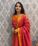 Orange and Pink Color Premium Kanchi Cotton 2 Piece Kurti and Dupatta / LSS198