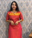 Orange and Pink Color Premium Kanchi Cotton 2 Piece Kurti and Dupatta / LSS198
