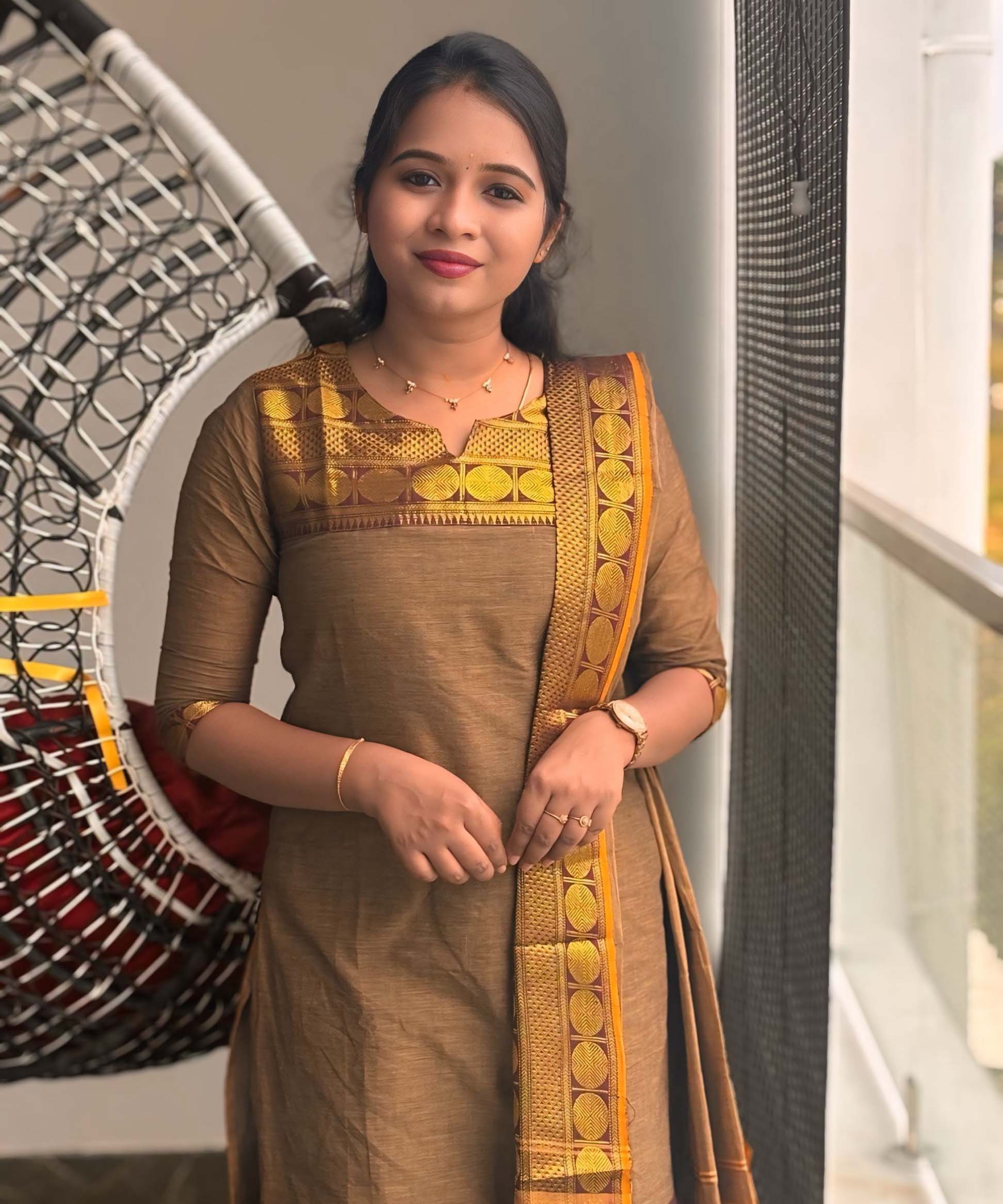 Coffee Brown Color Premium Kanchi Cotton 2 Piece Kurti and Dupatta / LSS198