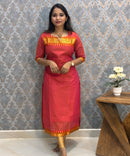 Orange and Pink Color Premium Kanchi Cotton 2 Piece Kurti and Dupatta / LSS198